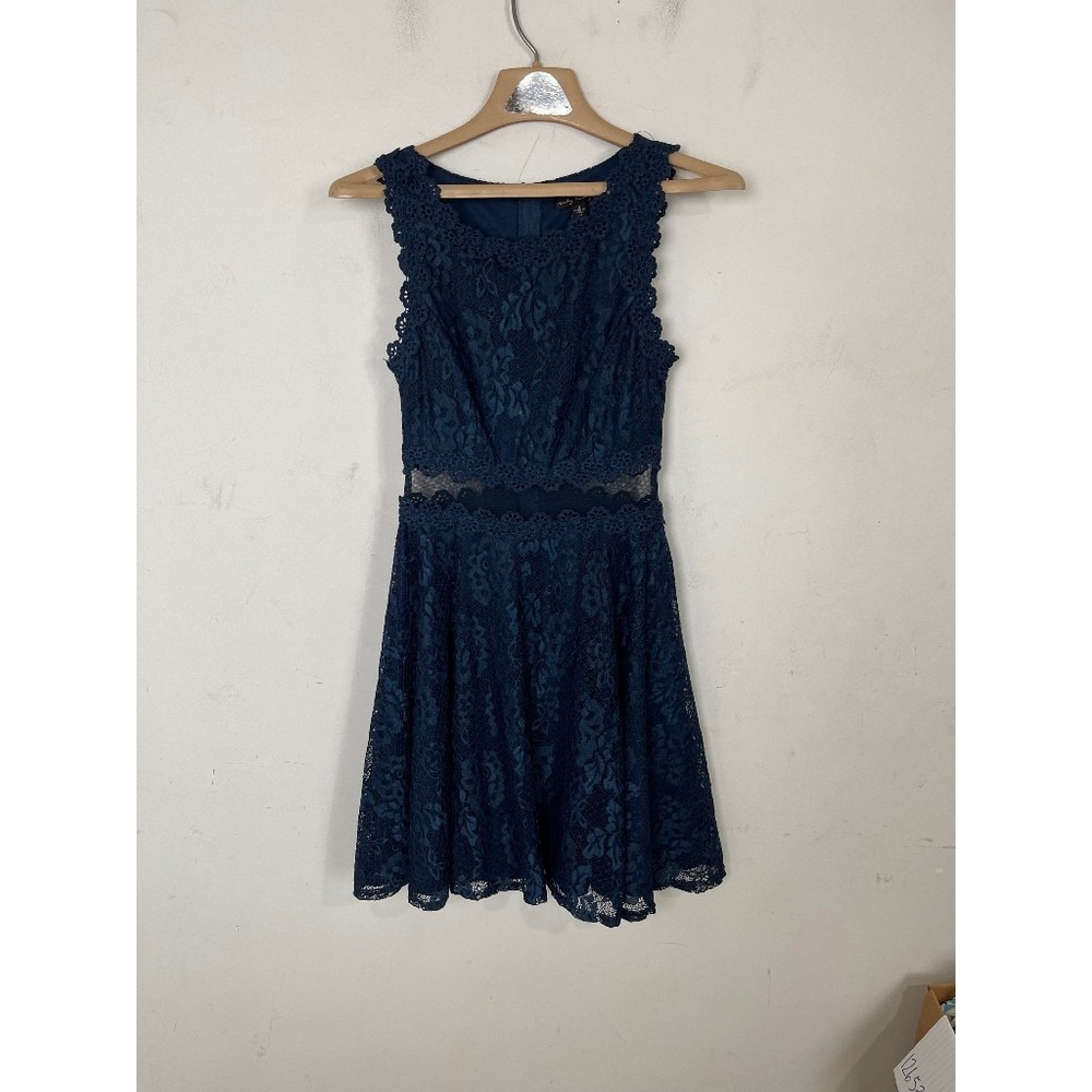 City Triangles Womens Dress 2 Teal Blue Emo Goth‎ Punk Lace Fit Flare Mesh Hoco